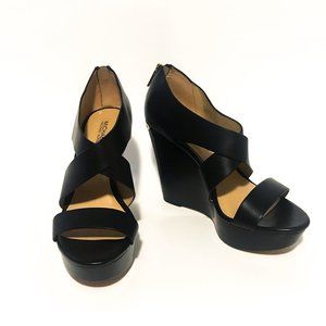 MICHAEL KORS Black Leather Platform Wedge Shoes